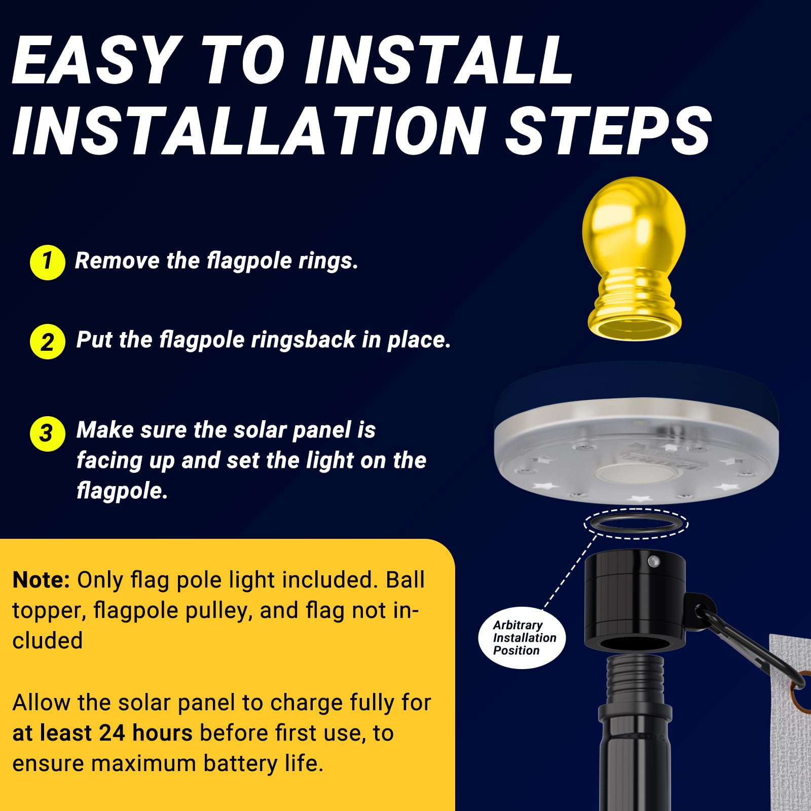 LETSTRY 5-10 ft flagpole light fits standard poles with 1 inch inner dia.
