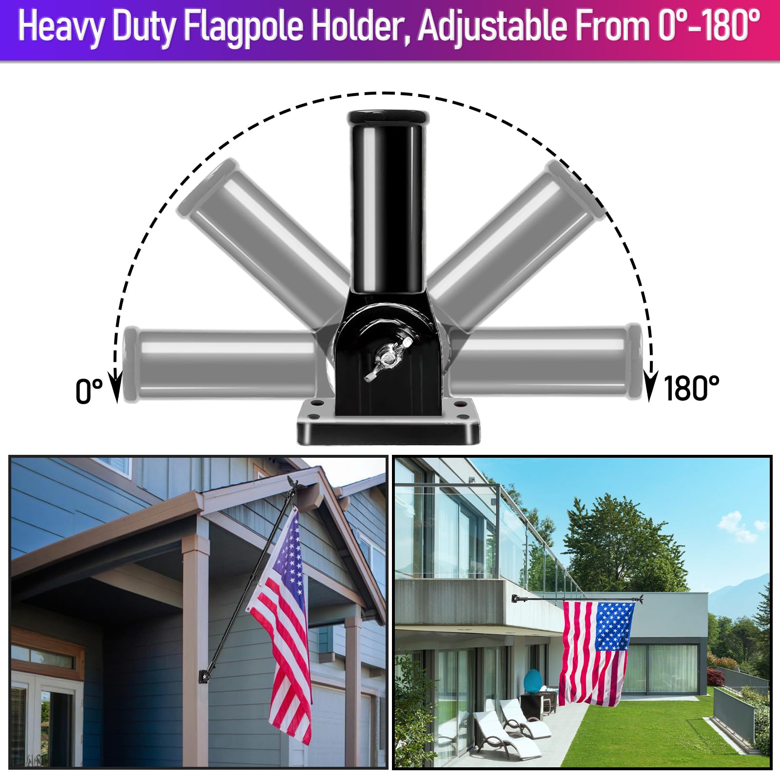 Wall-mount flag pole installation on a porch or garden wall