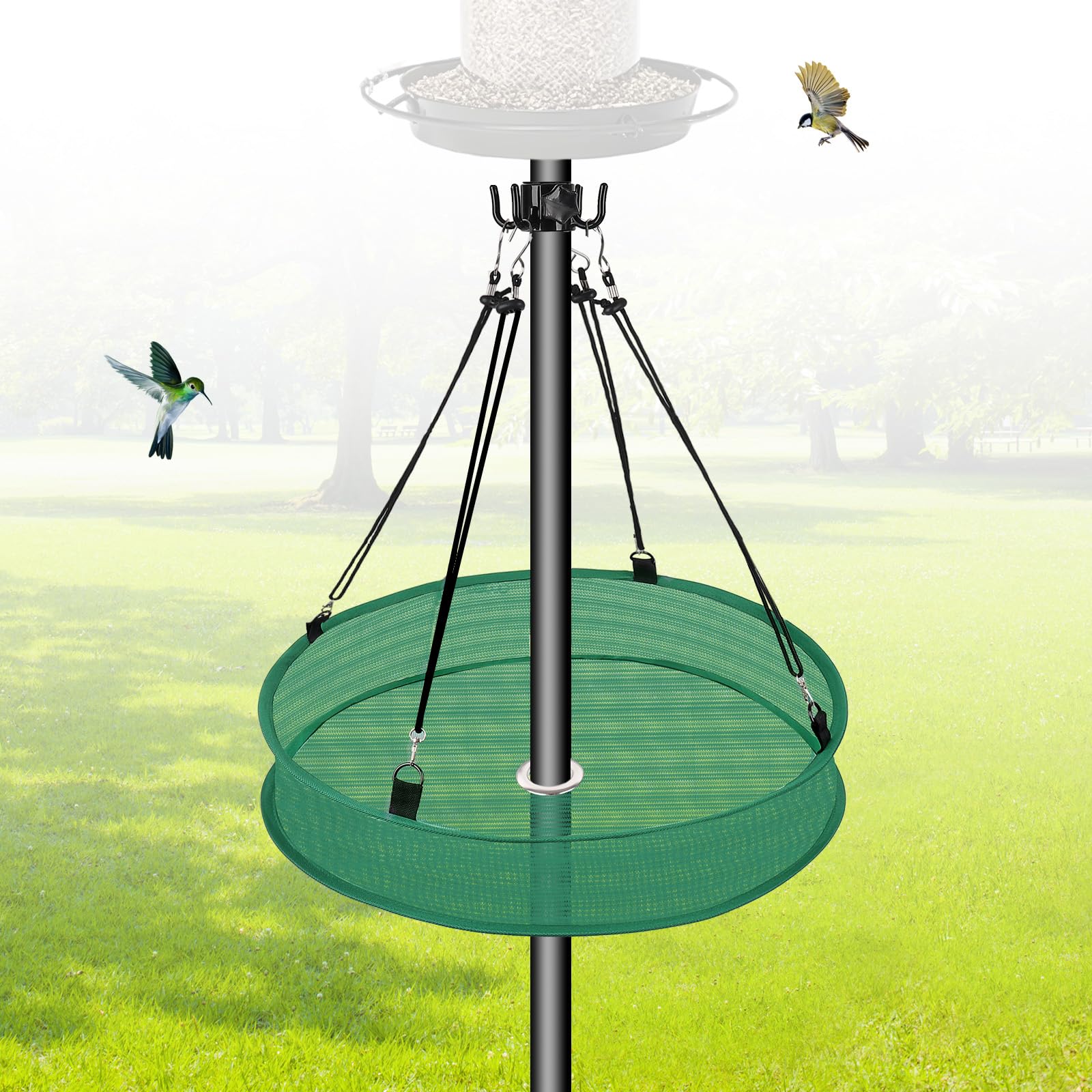 Lettry seed catcher tray on 20-inch diameter captures spilled seed for a cleaner yard.