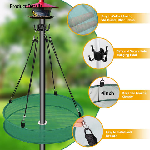 Lettry green seed catcher tray blends with outdoor spaces around your feeder.