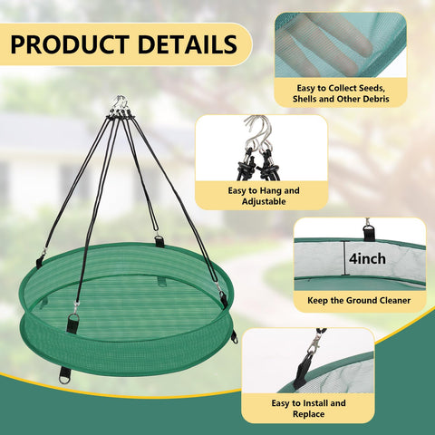 Lettry green seed hoop mesh with 4inch depth captures fallen seeds.