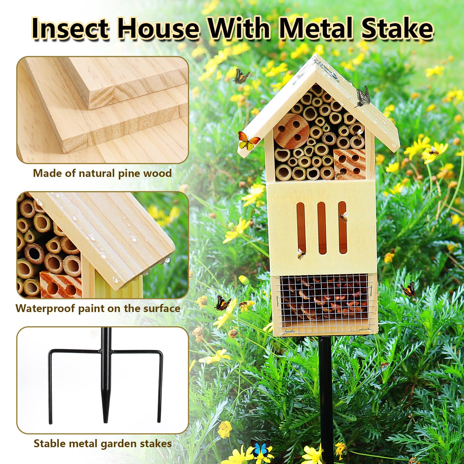 Lettry insect house hanging option under a tree for easy garden display.