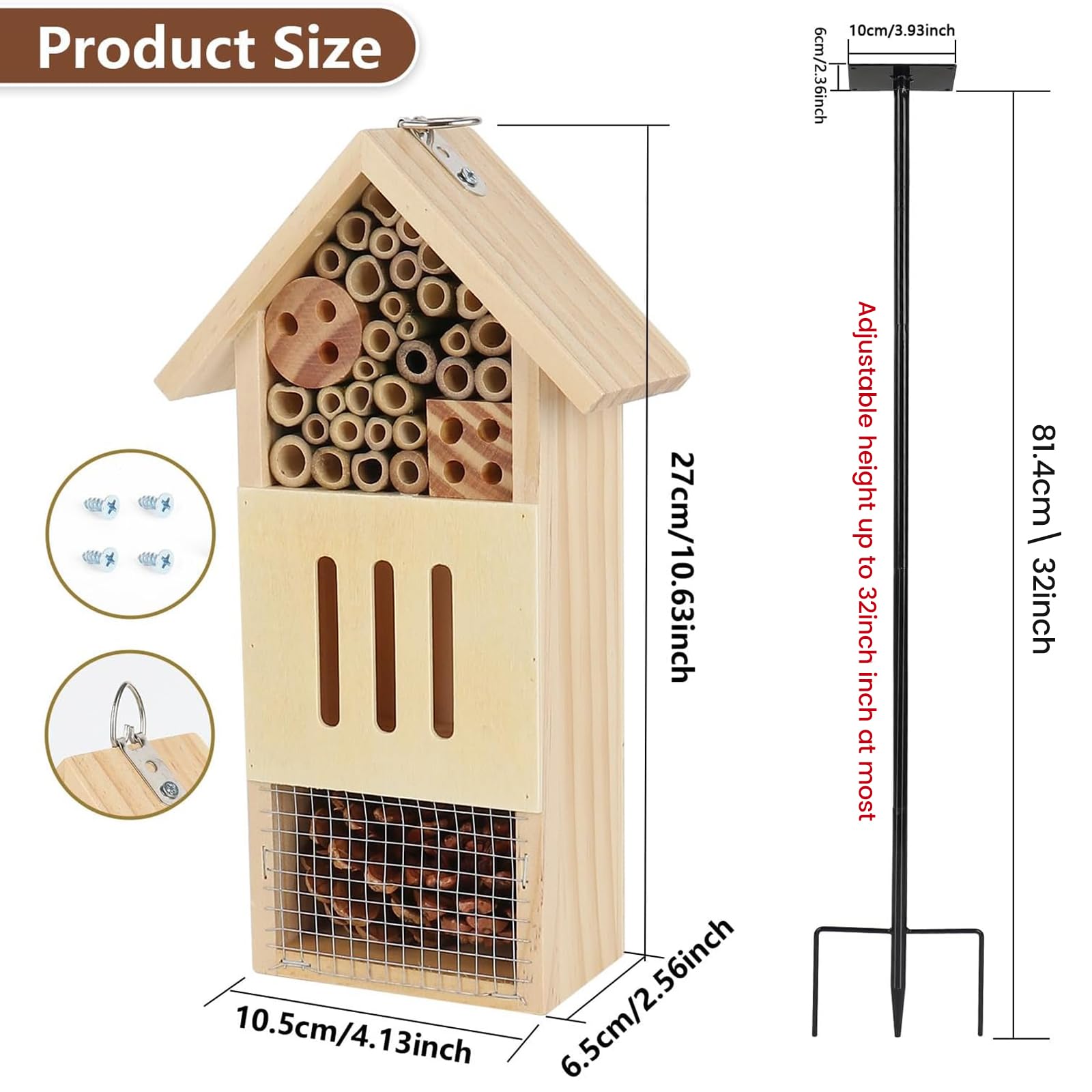 Lettry insect house compartments filled with natural materials support nesting.