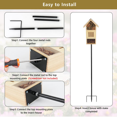 Lettry insect house offers three uses: stand, stake, or wall-hang.