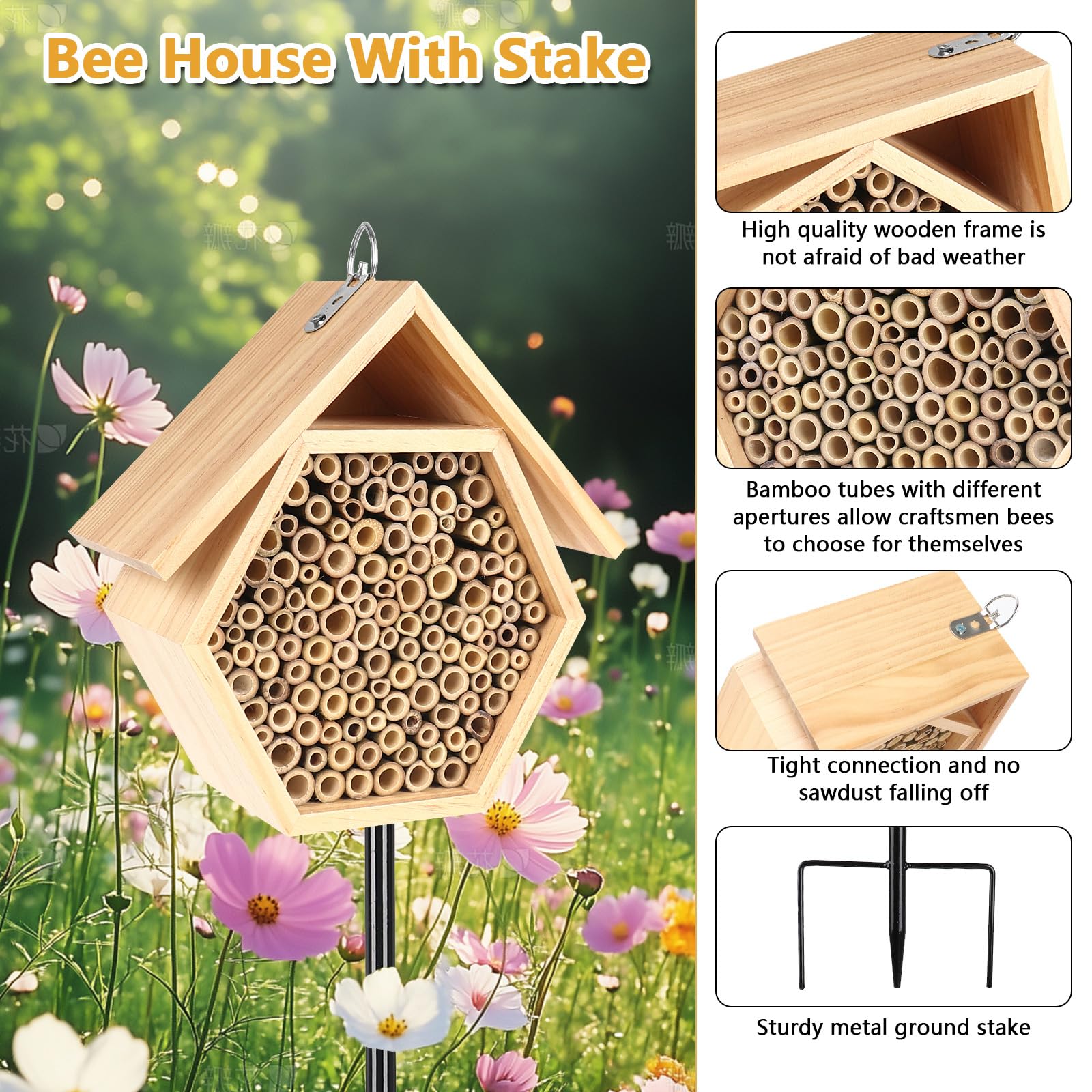 Lettry Mason Bee House side view showcasing natural wood construction