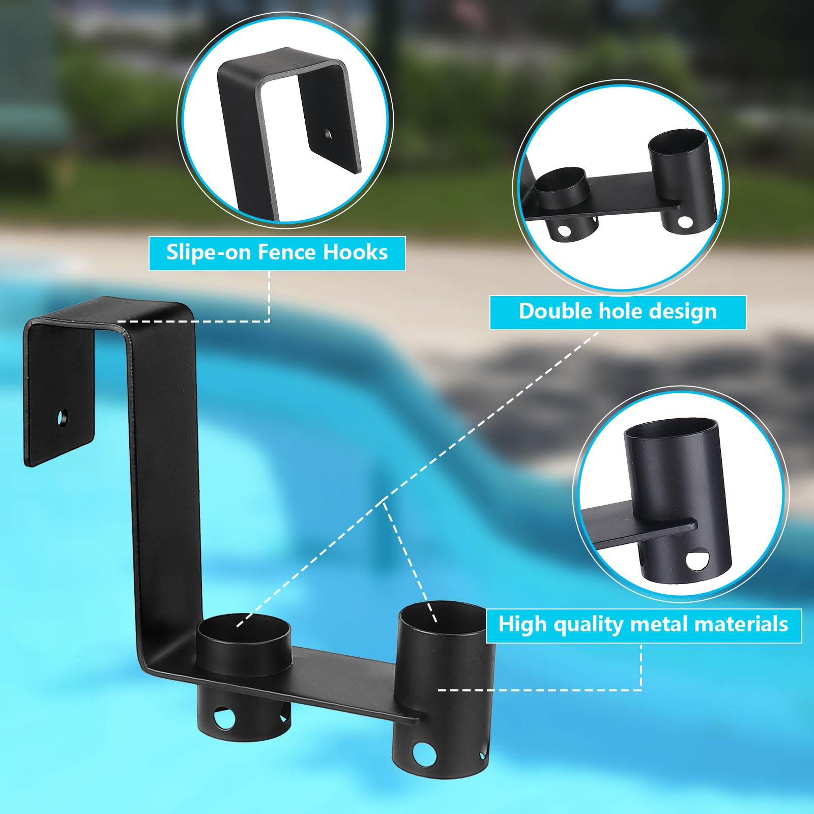 Lettry pool tool organizer holding multiple cleaning heads together.