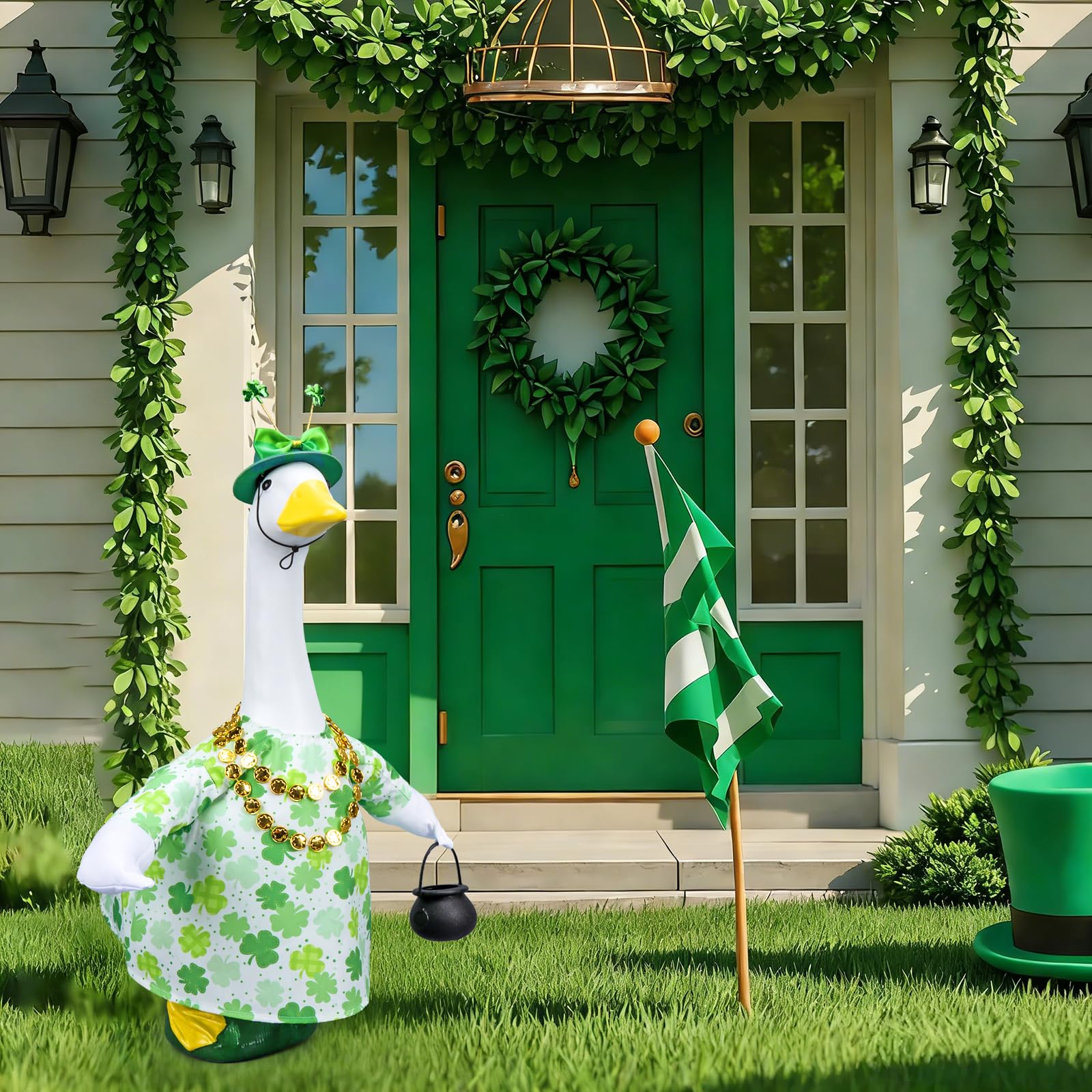 Lettry 23-inch goose outfit fits porch statues securely for easy dress up