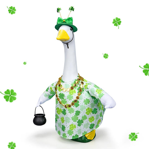 Lettry St. Patrick's Day goose dress on a 23-inch statue for festive yard decor