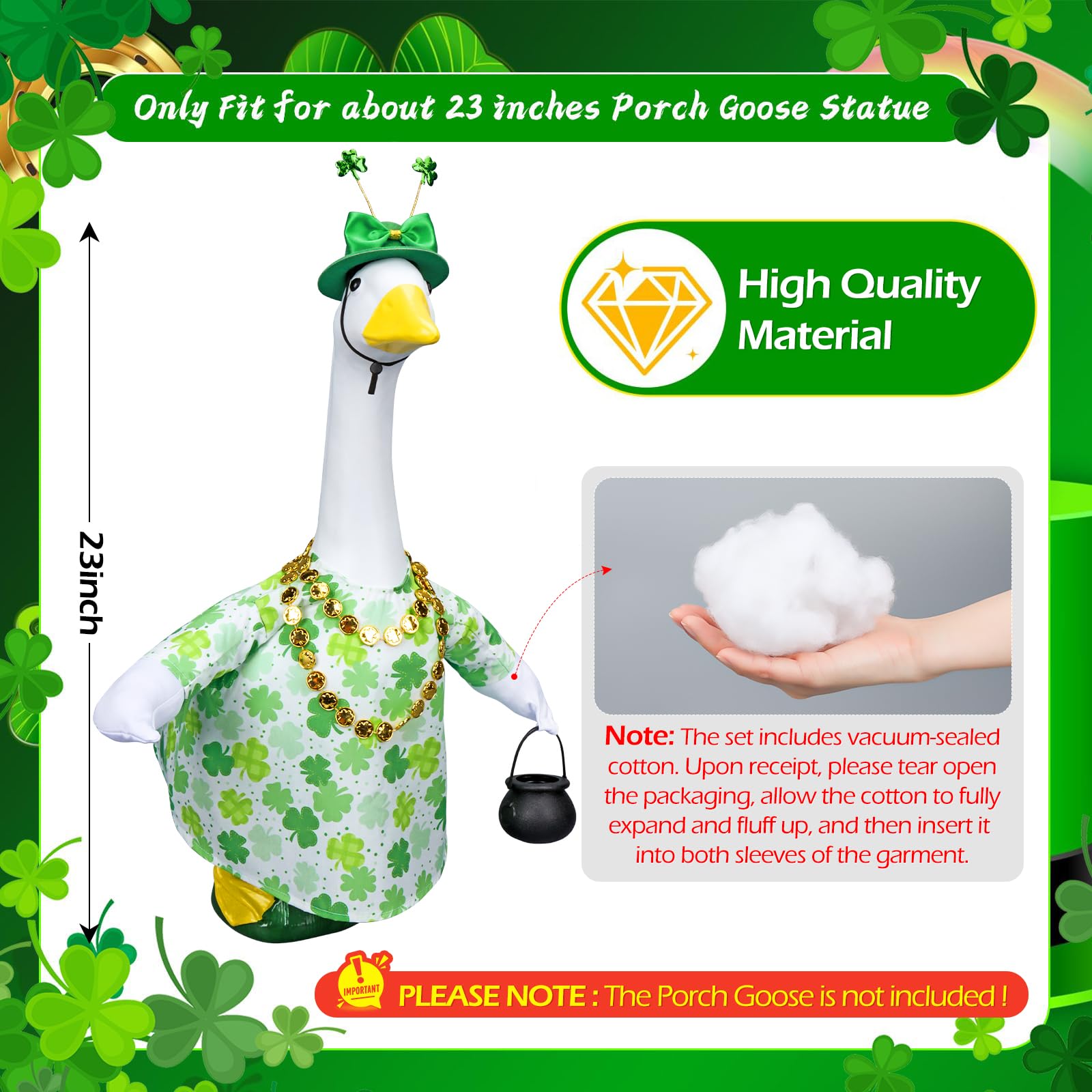Lettry shamrocks design adds bright color to outdoor goose statues