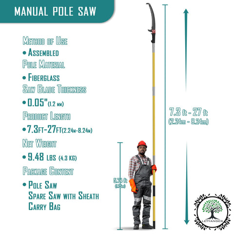 LETYANGER pole saw head with saw for ground-based cuts