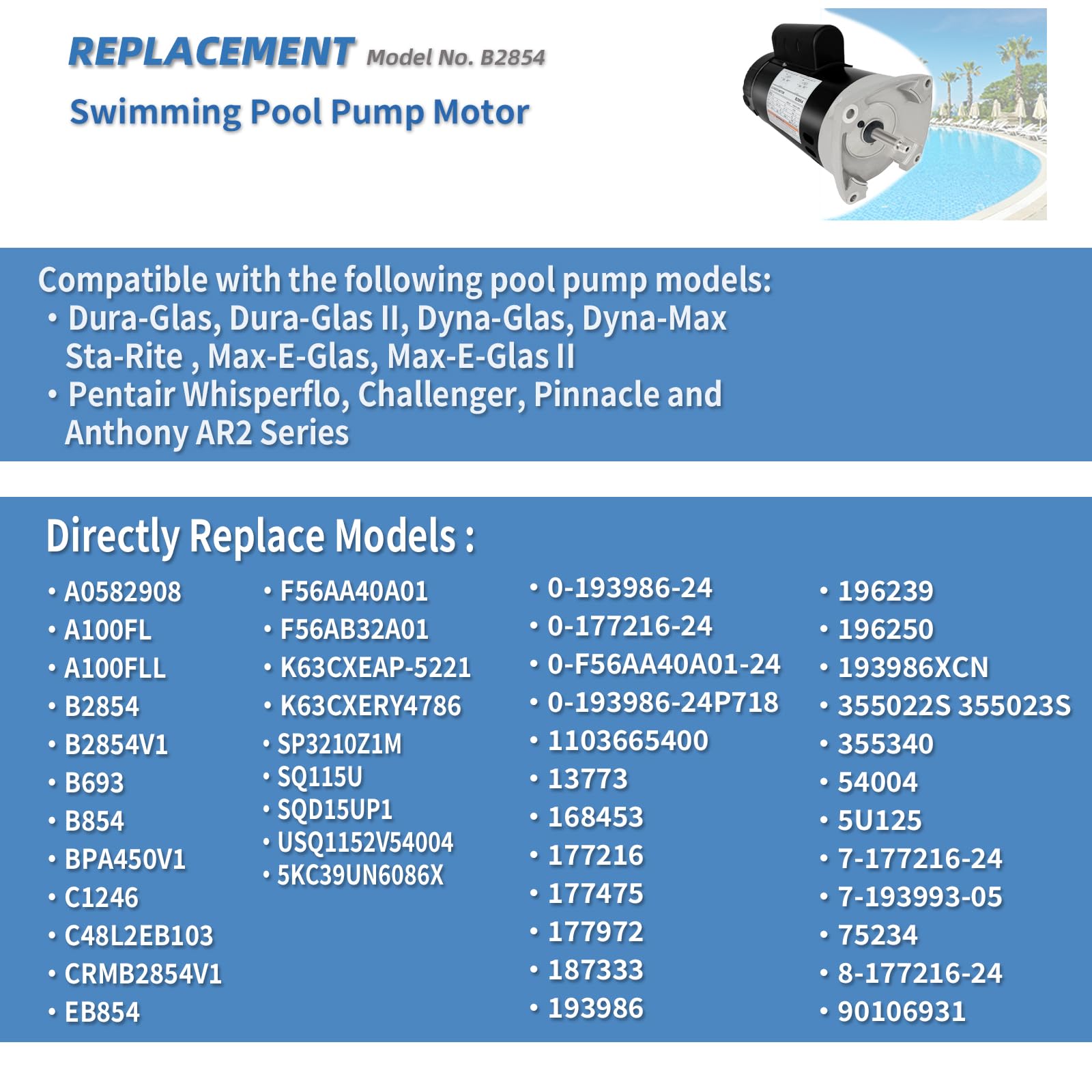 LEUNGOO B2854 motor includes replace parts for easier installation