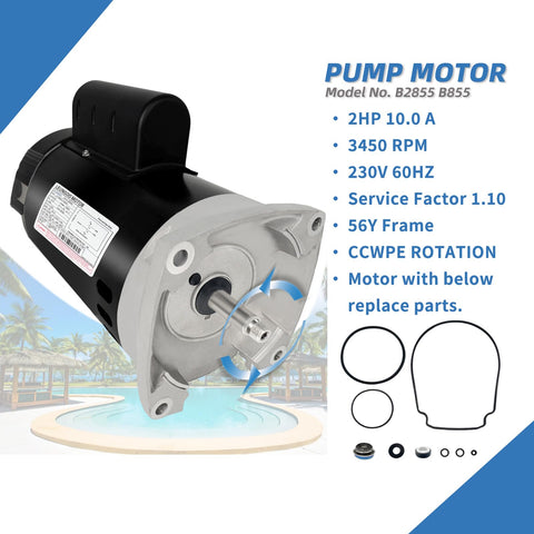 LEUNGOO B2855 pool pump motor side view shows robust square flange for easy mounting.