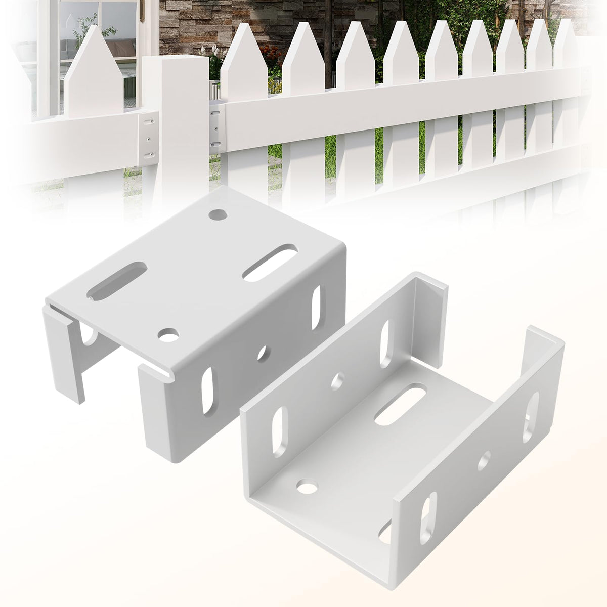 LEVENDOR aluminum fence bracket connectors show panel-to-post connection for vinyl fencing with sturdy support