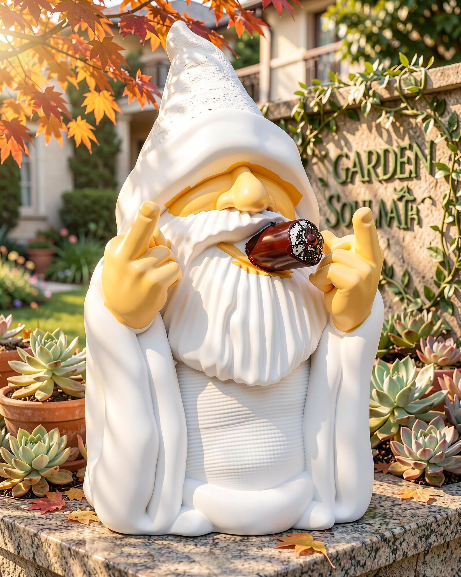 Leverse middle finger decor statue detailed face close-up, white finish ready to customize
