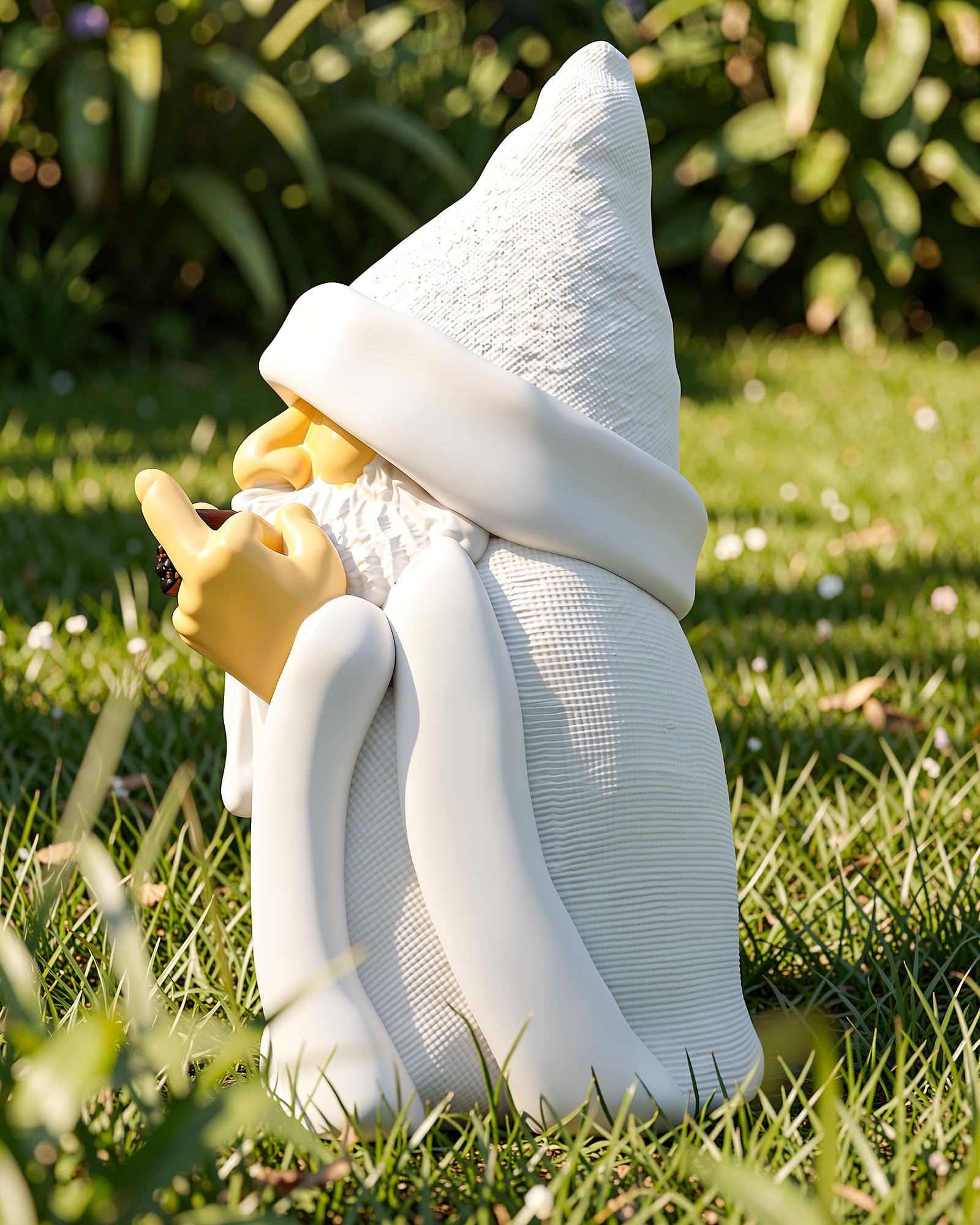 Leverse middle finger decor statue lawn display by fence and walkway