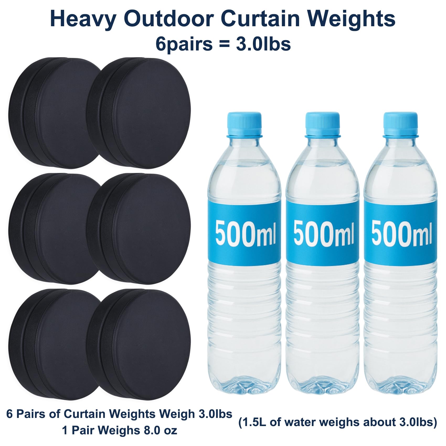 LEVOSHUA rubber-coated curtain weight is durable and rust-resistant for outdoor use.