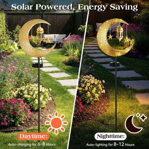 Lewondr Ramadan two-pack stake lights brighten walkways with a warm golden glow.
