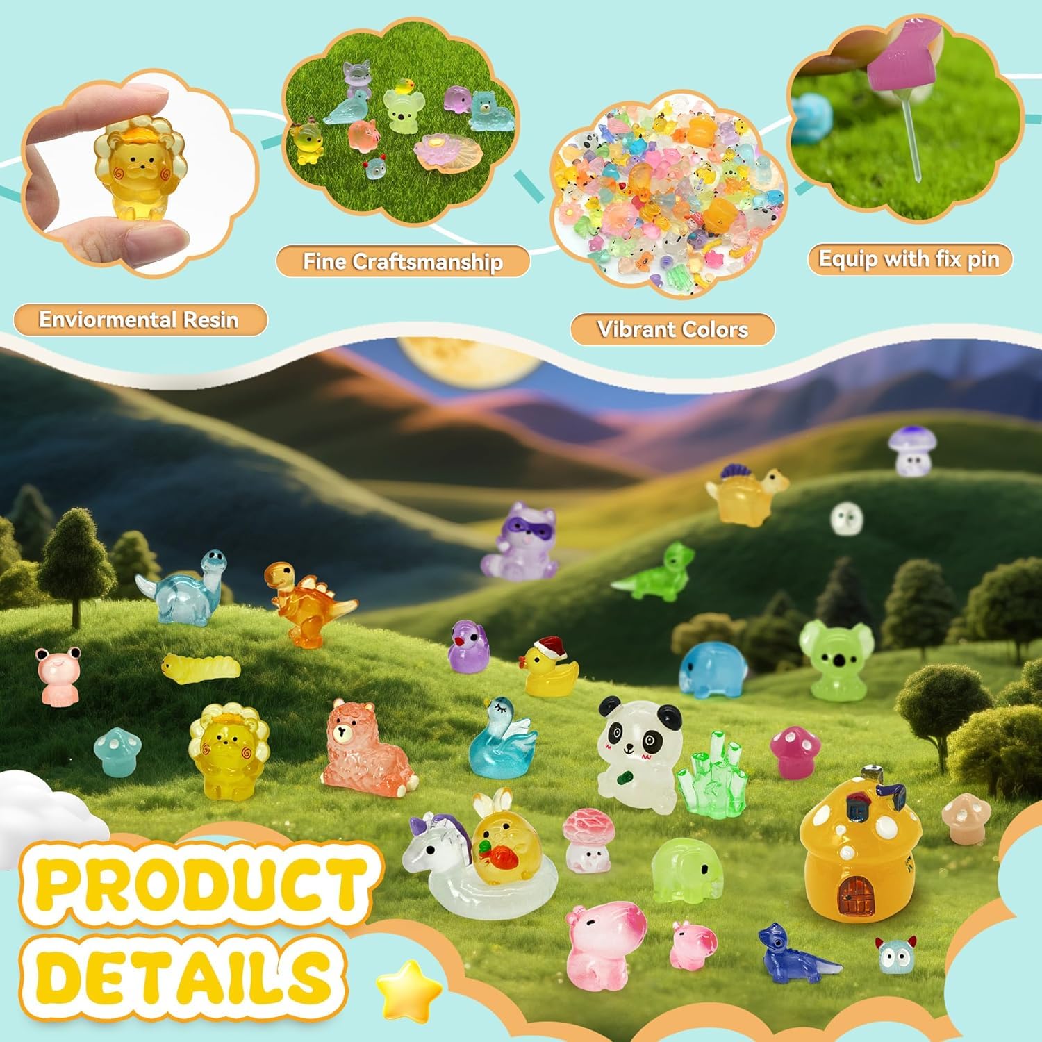 LEWELLRY mini luminous farm ocean figures brighten terrariums and crafts.