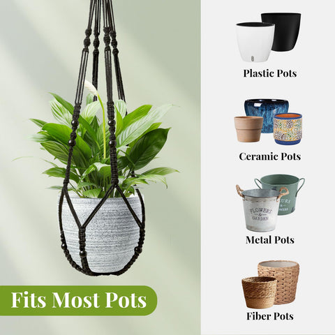 LEWESU 35-inch black macrame hanger complements potted plants