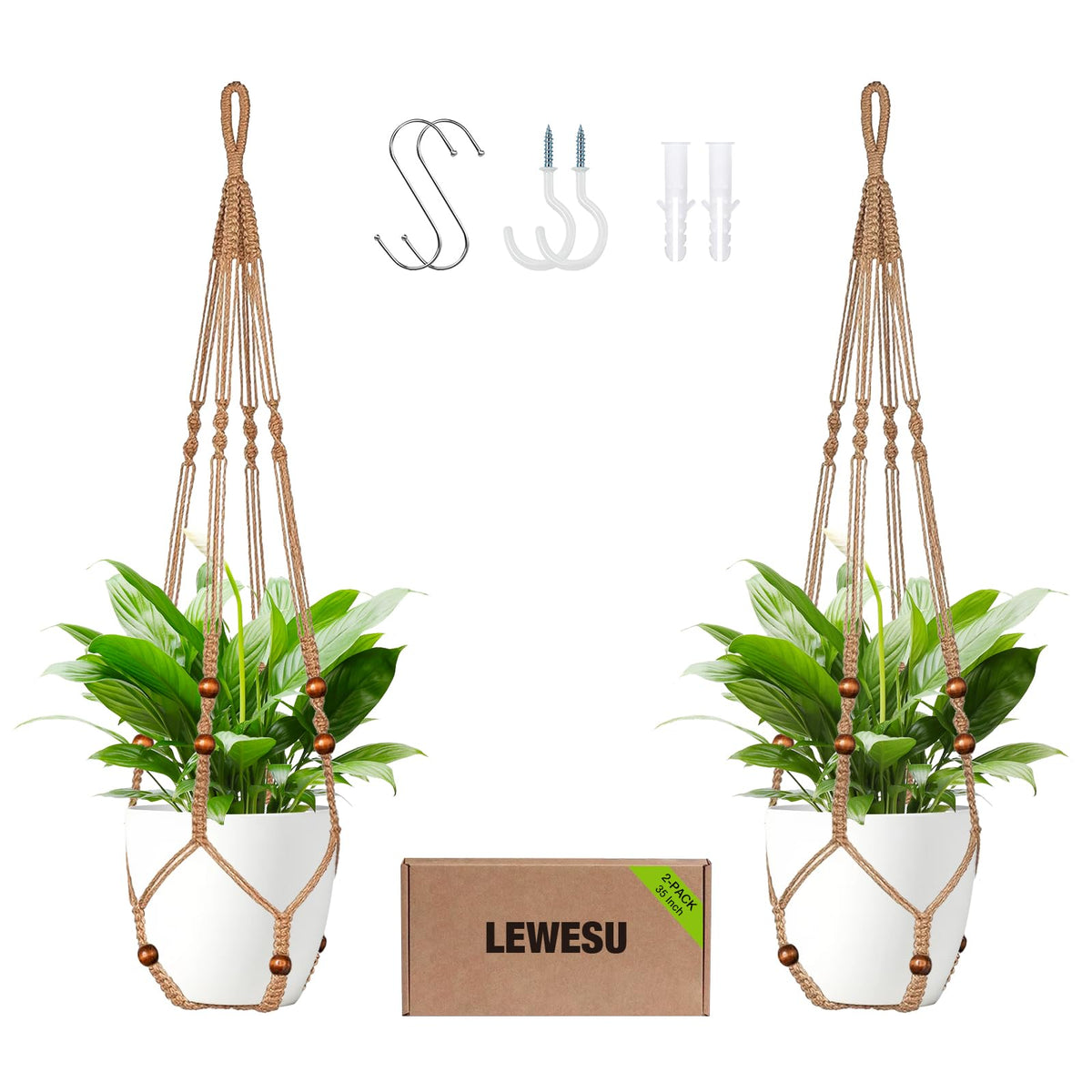 LEWESU jute macrame two-pack, 35-inch length, for stylish indoor or outdoor display.