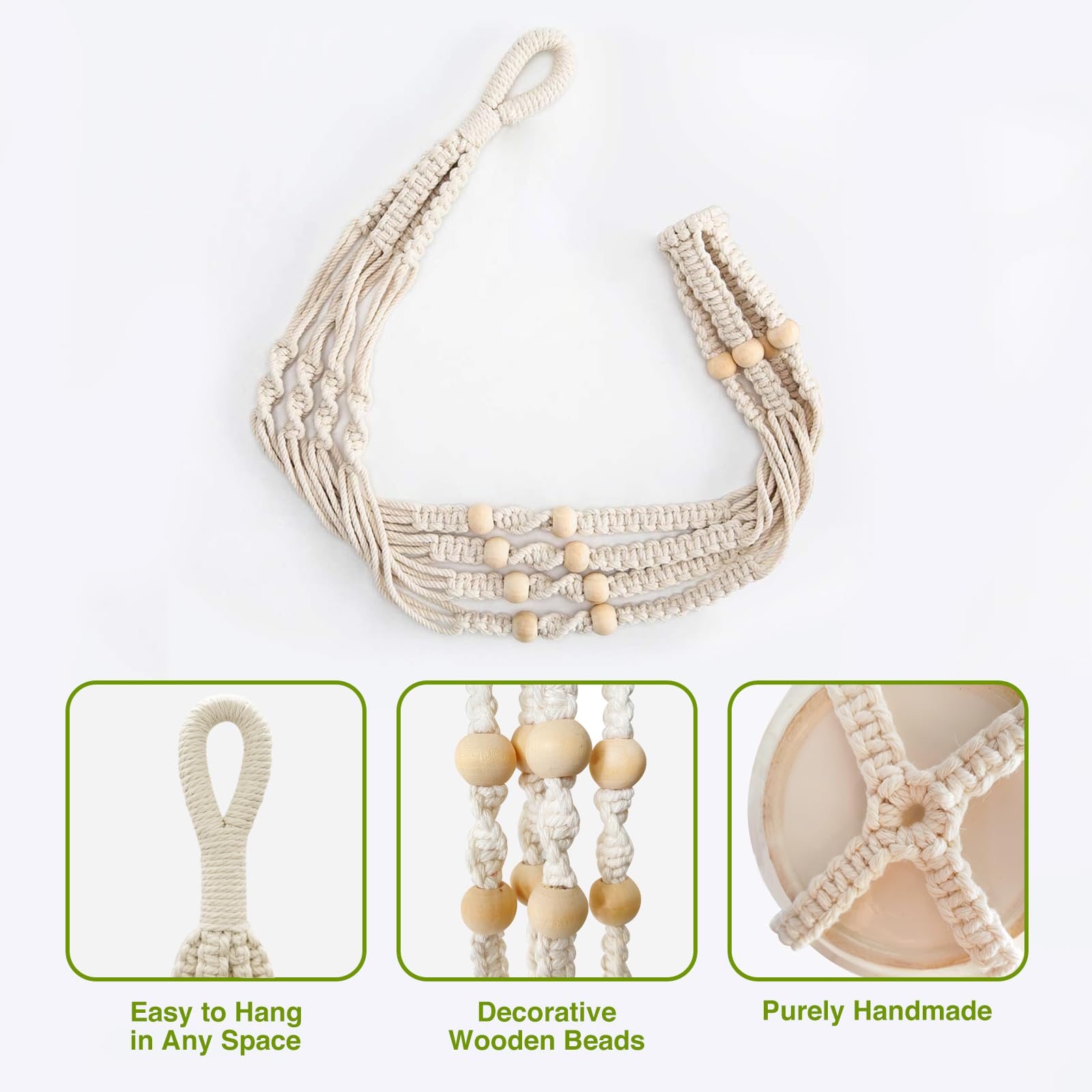LEWESU Macrame Plant Hanger ivory pairs with ceramic pots