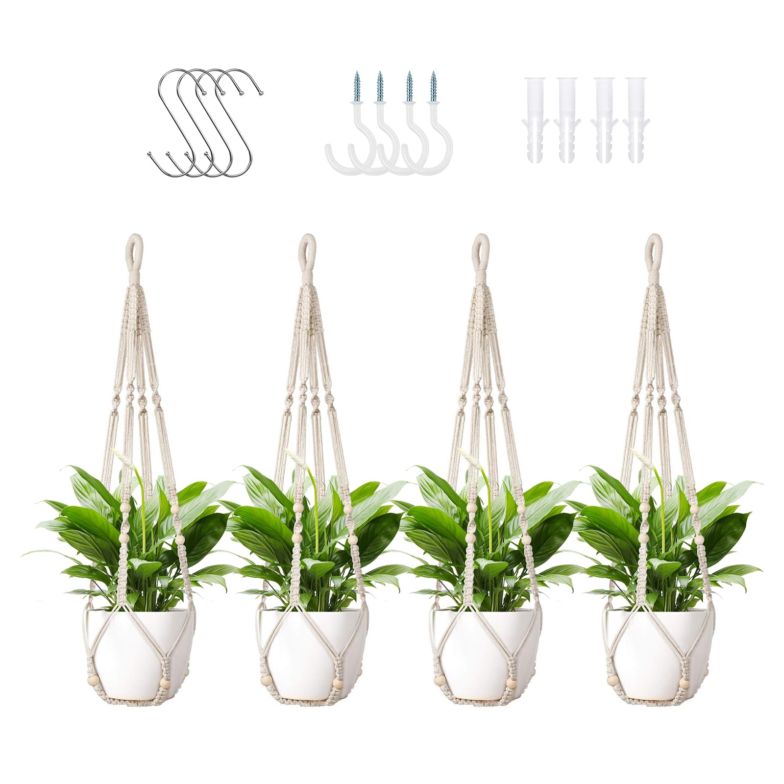 LEWESU Macrame Plant Hanger close-up with wood beads for handmade quality