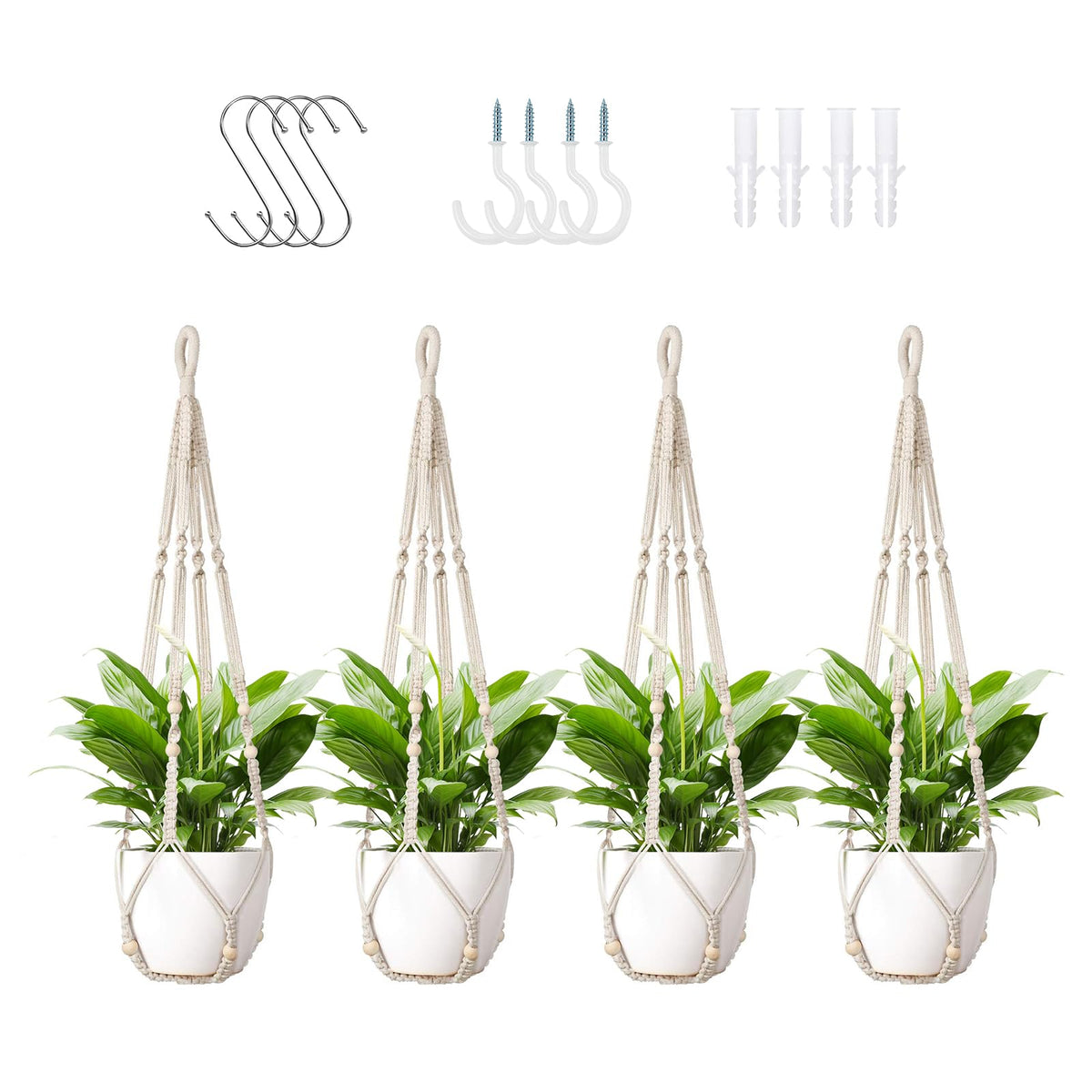 LEWESU Macrame Plant Hanger close-up with wood beads for handmade quality