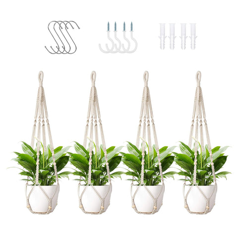 LEWESU Macrame Plant Hanger close-up with wood beads for handmade quality