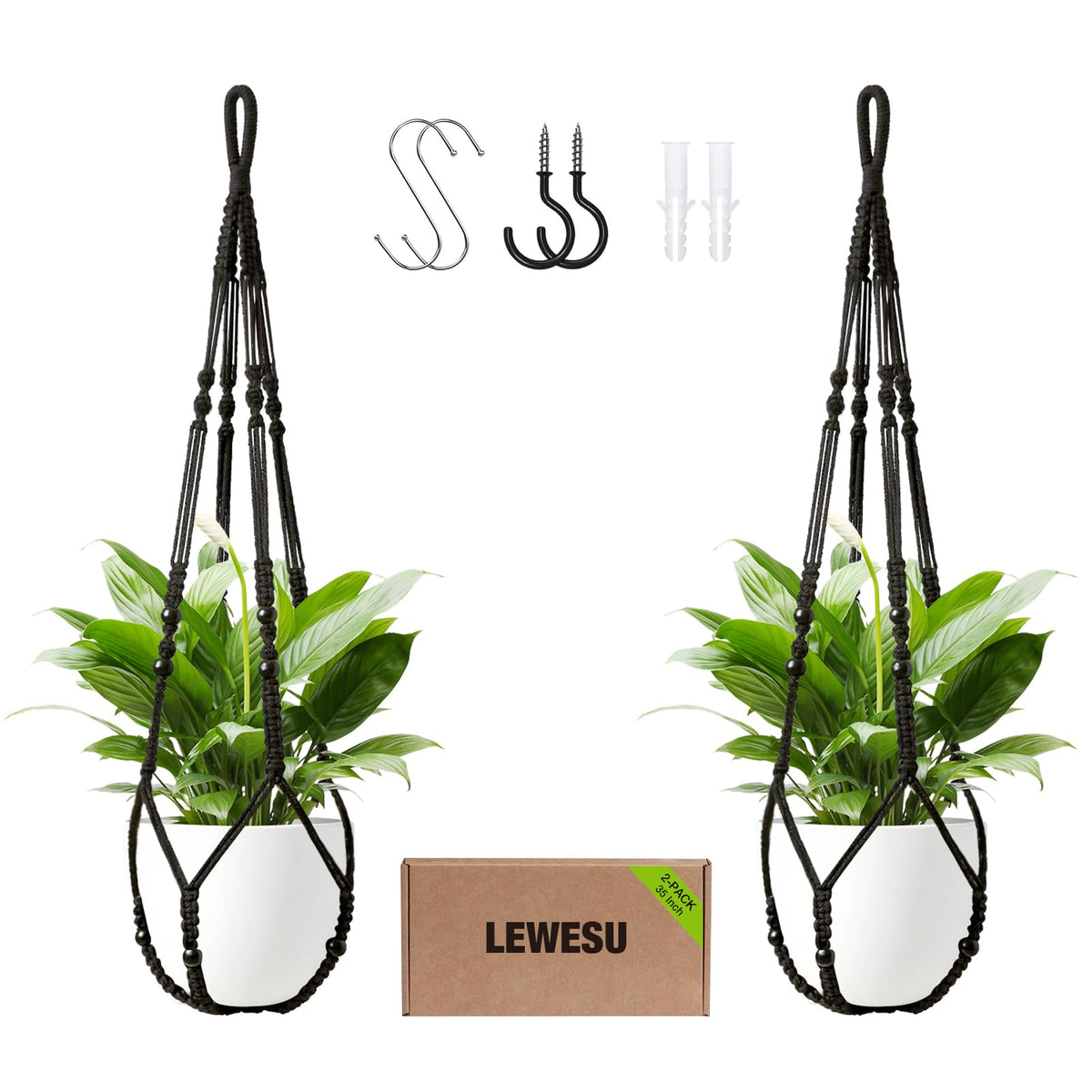 LEWESU macrame plant hanger two-pack displayed for versatile home decor
