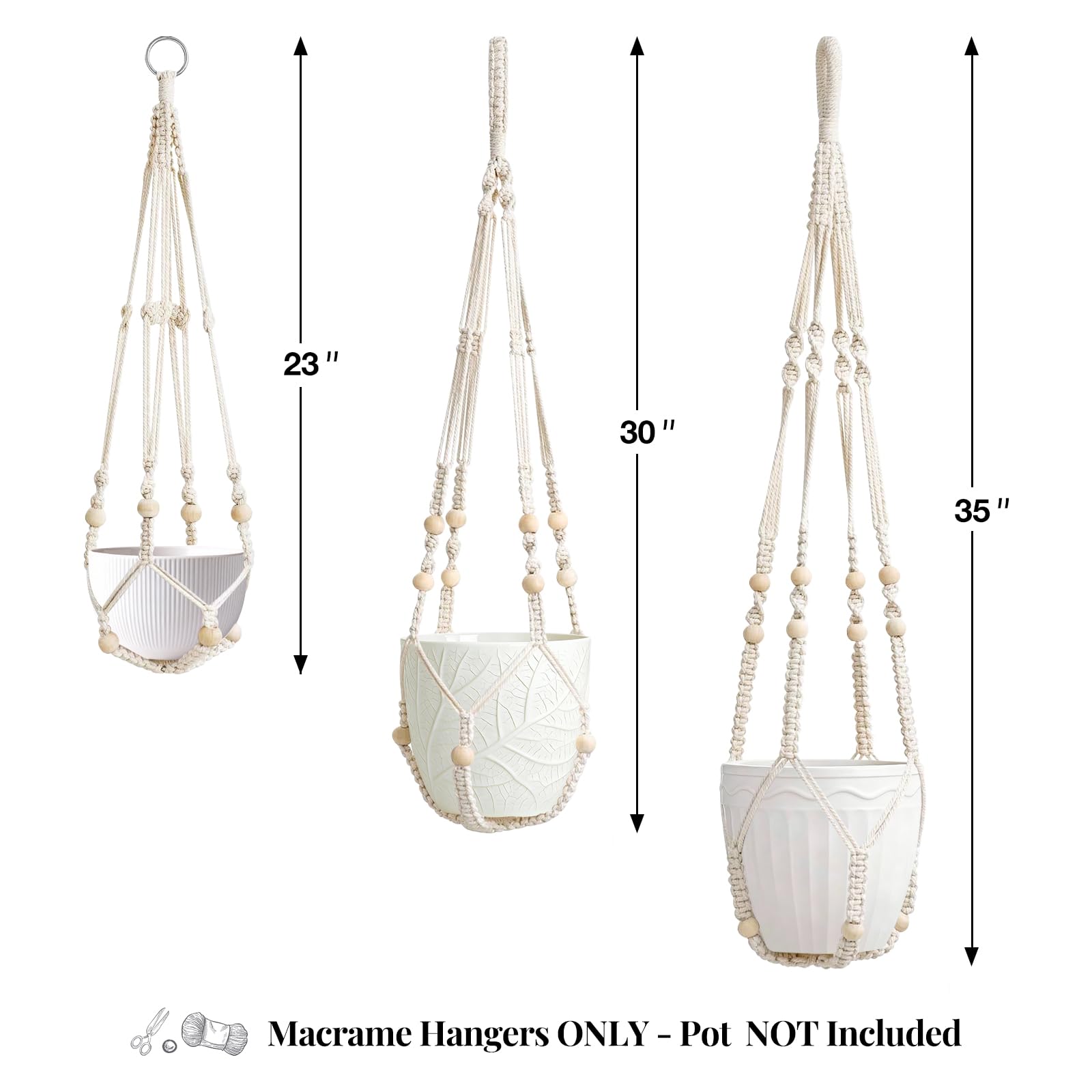 LEWESU macrame plant hanger ivory, 23-inch, versatile display for small pots