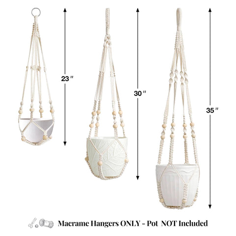 LEWESU macrame plant hanger ivory, 23-inch, versatile display for small pots