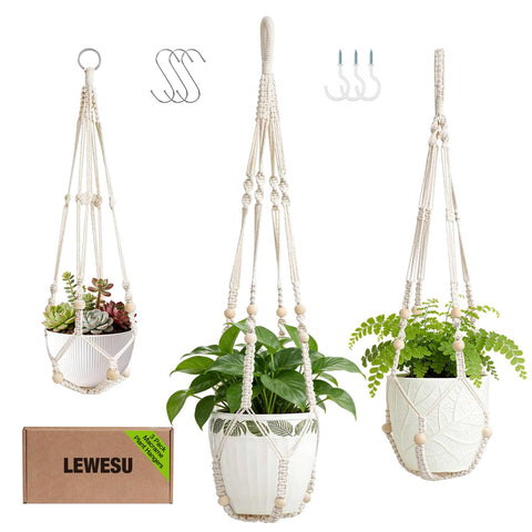 LEWESU macrame plant hanger ivory, 35-inch, ideal for elegant indoor displays