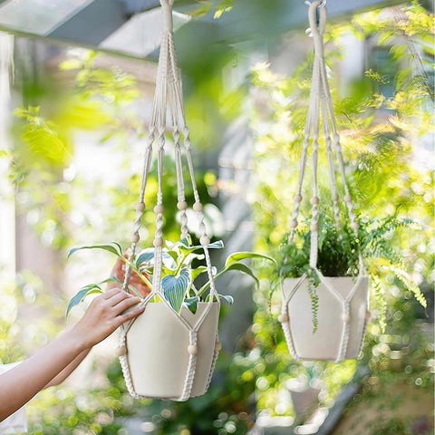 LEWESU wood bead detail adds boho charm to macrame hanger.