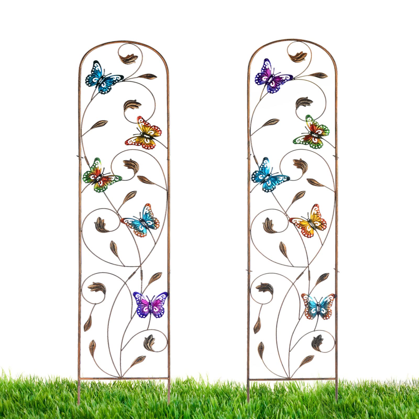 LEWIS&WAYNE 2-pack metal garden trellis with butterflies provides stylish vertical plant support.