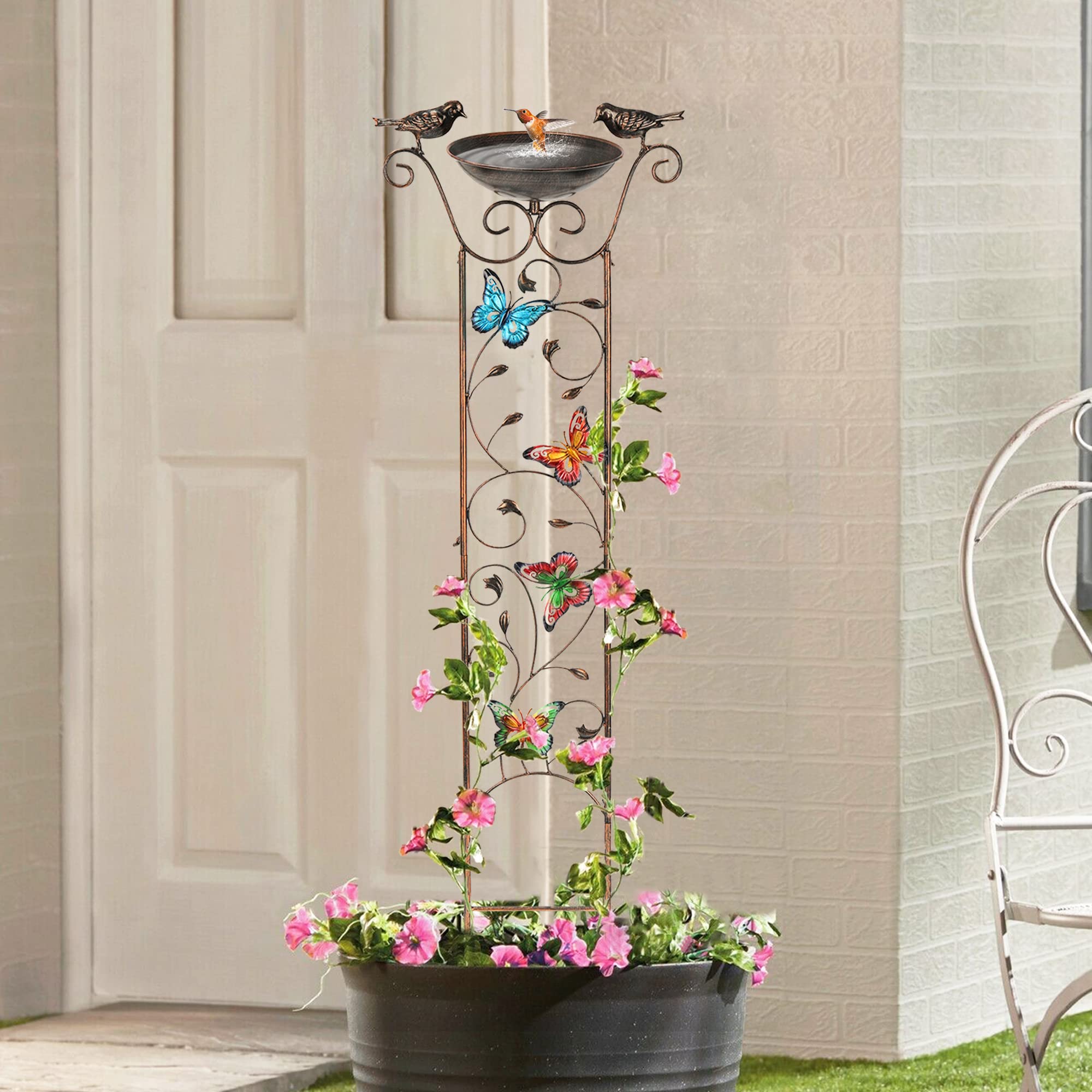 LEWIS&WAYNE stake-down ground installation for sturdy trellis bird bath