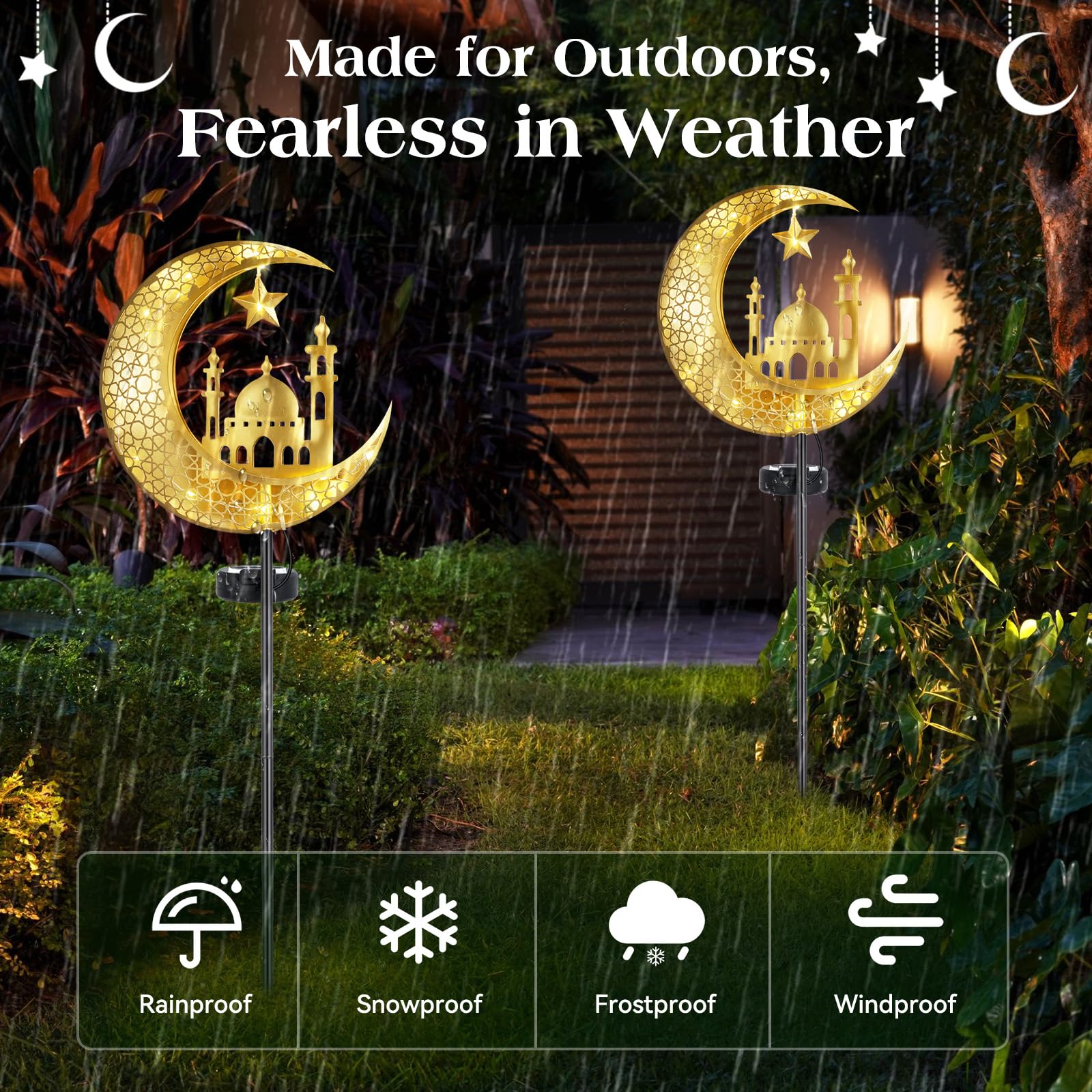 Lewondr outdoor LED Eid decoration waterproof stakes suitable for patios.