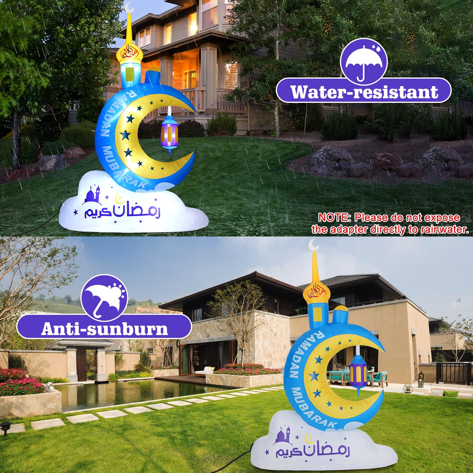 Lewondr outdoor inflatable made of weather-resistant polyester for lasting Ramadan decor.