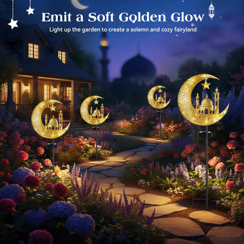 Lewondr Ramadan decor metal yard sign is weather resistant for outdoor displays.