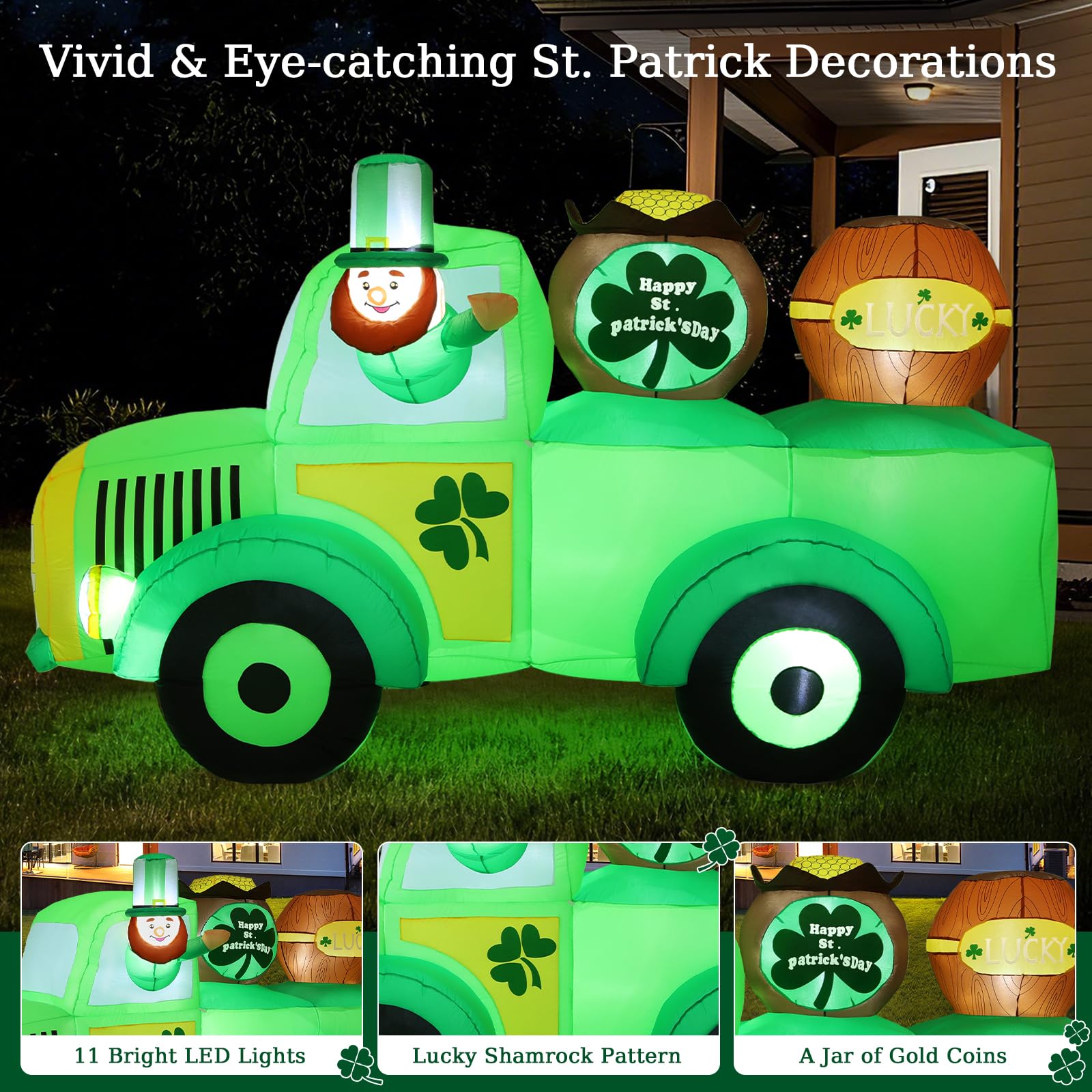Lewondr shamrock car decor glows with built-in lights for nighttime decoration