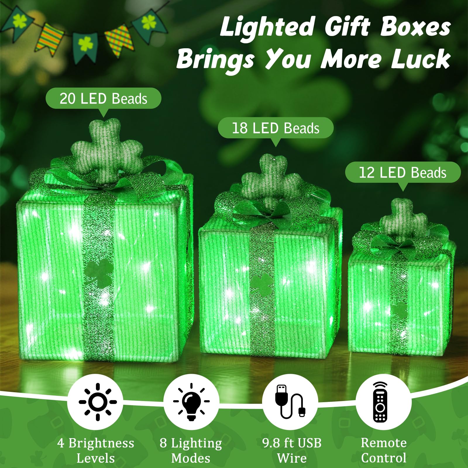 Lewondr St Patrick's Day medium lighted gift box doubles as cheerful centerpiece.