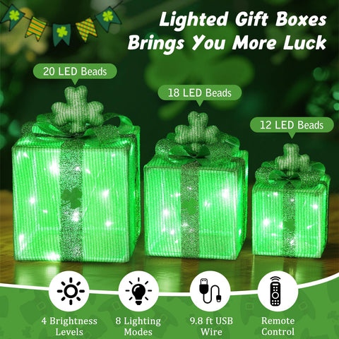 Lewondr St Patrick's Day medium lighted gift box doubles as cheerful centerpiece.