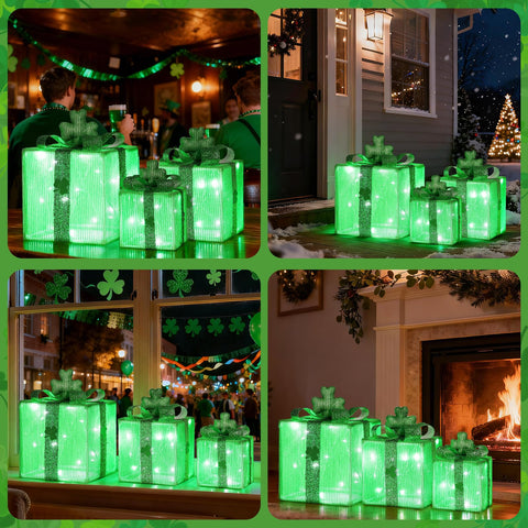 Lewondr St Patrick's Day tabletop decor lit by LEDs creates warm festive ambience.