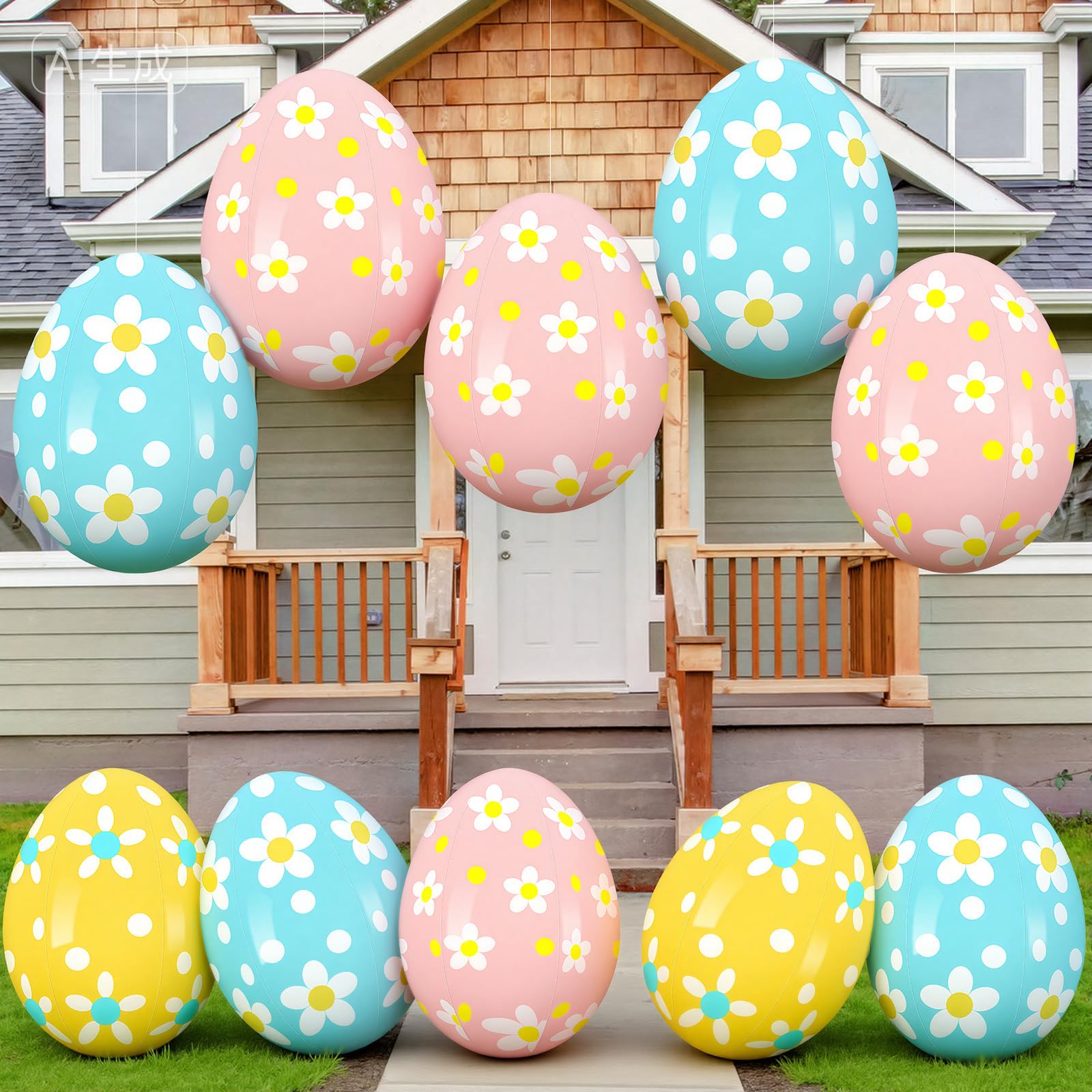 Leyndo 12-pack inflatable Easter eggs in 18-inch size for eye-catching yard decor.