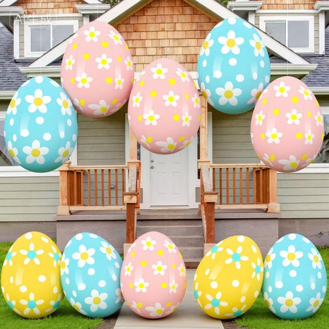 Leyndo 12-pack inflatable Easter eggs in 18-inch size for eye-catching yard decor.
