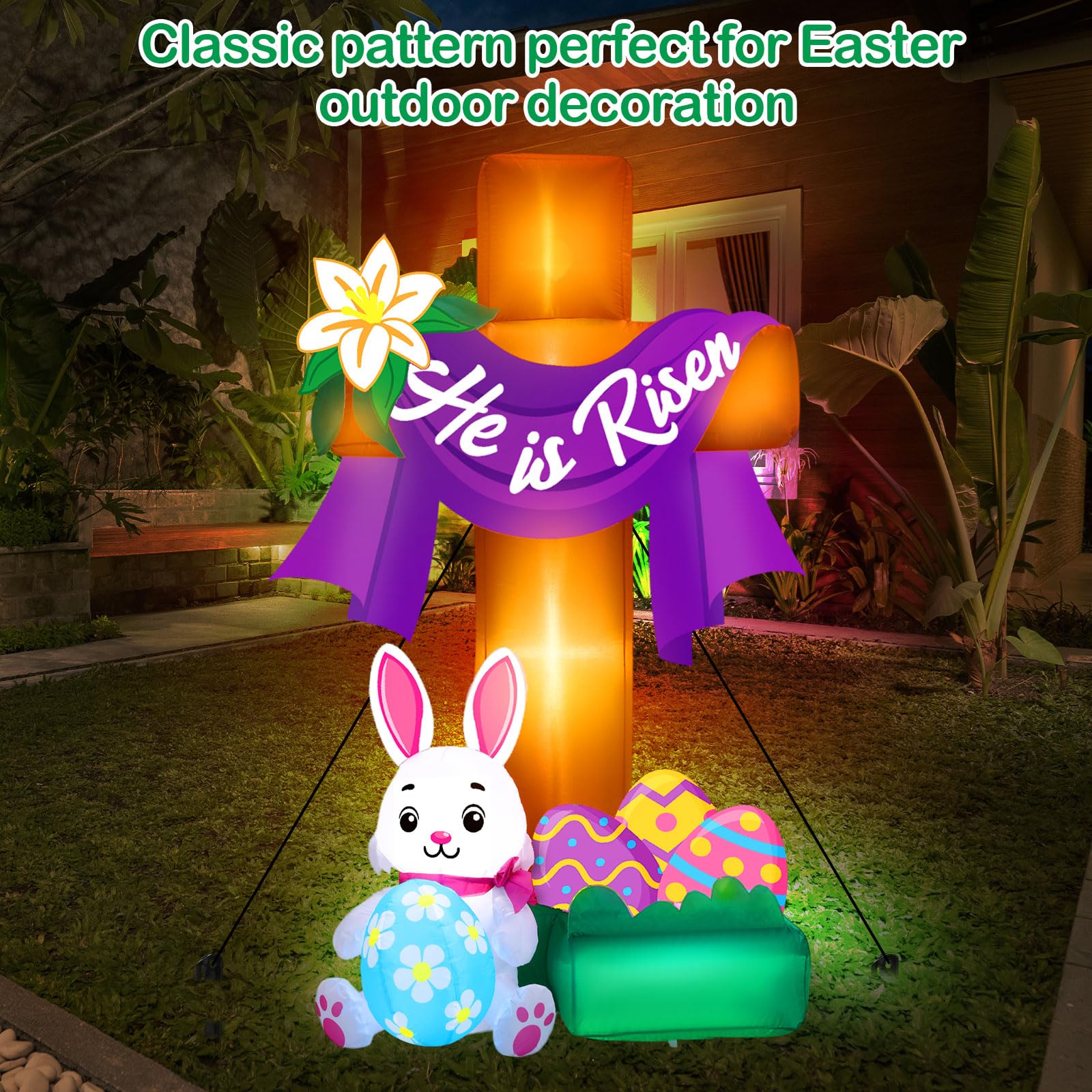Leyndo Easter cross inflatable easy to install with built-in fan and cords