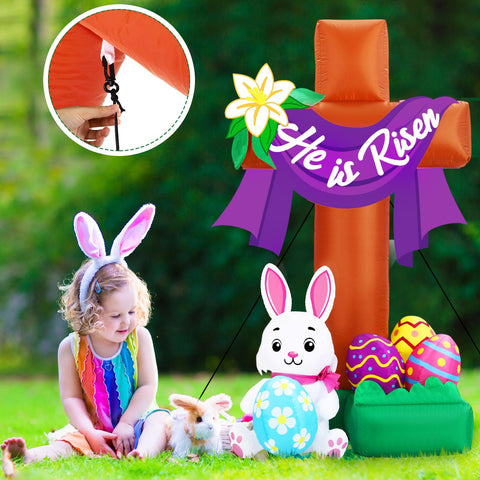 Leyndo Easter cross inflatable fully inflated showing 'He is Risen' design