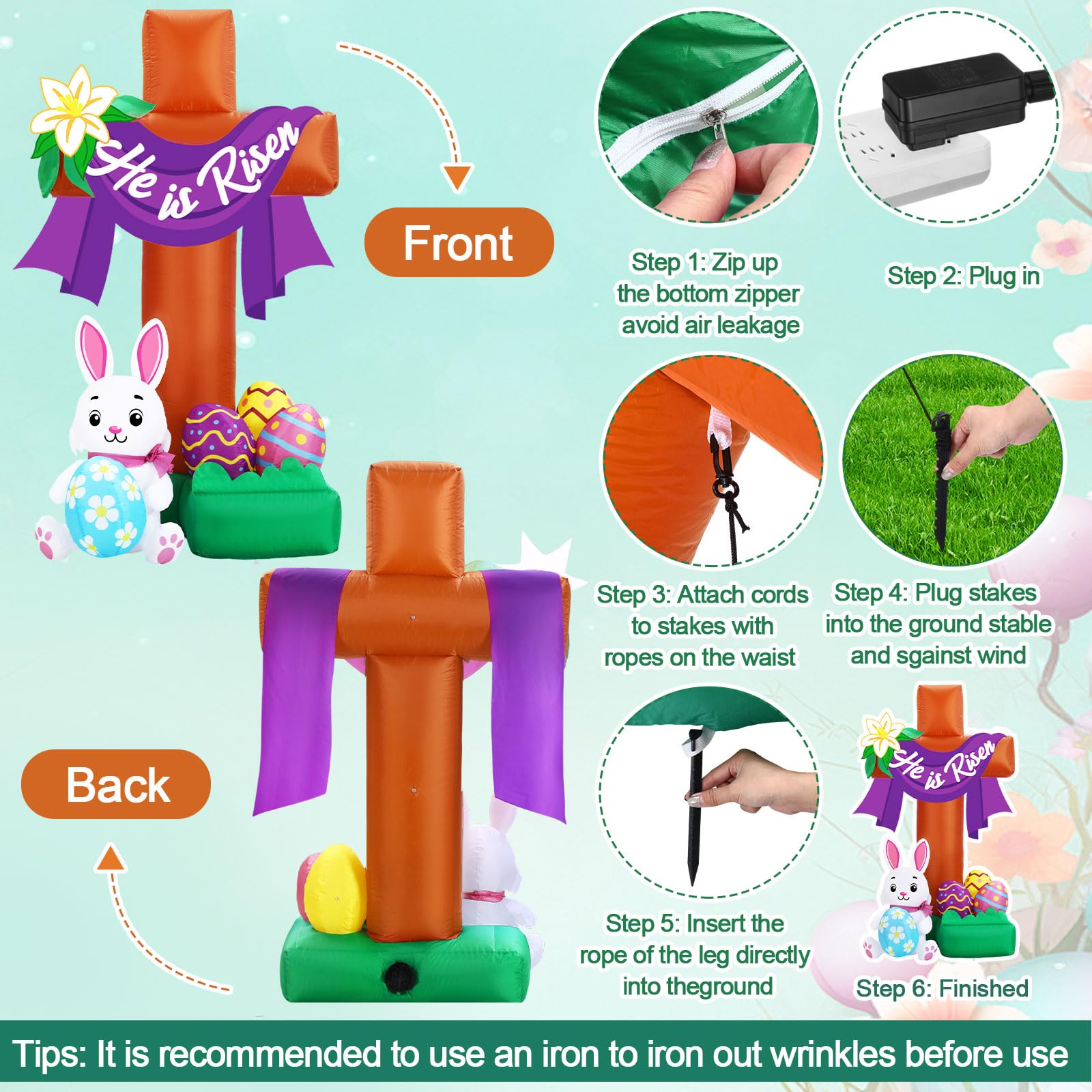 Leyndo Easter cross inflatable with ground stakes for stable outdoor setup
