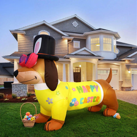 Leyndo Easter Dachshund inflatable features a built-in fan for quick inflation.