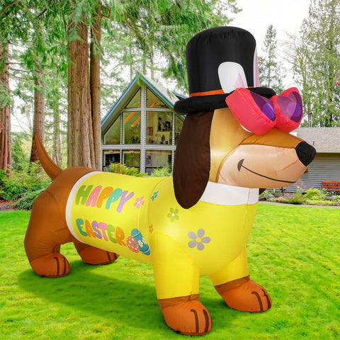 Leyndo Easter Dachshund inflatable wears harvest clothes for seasonal charm.