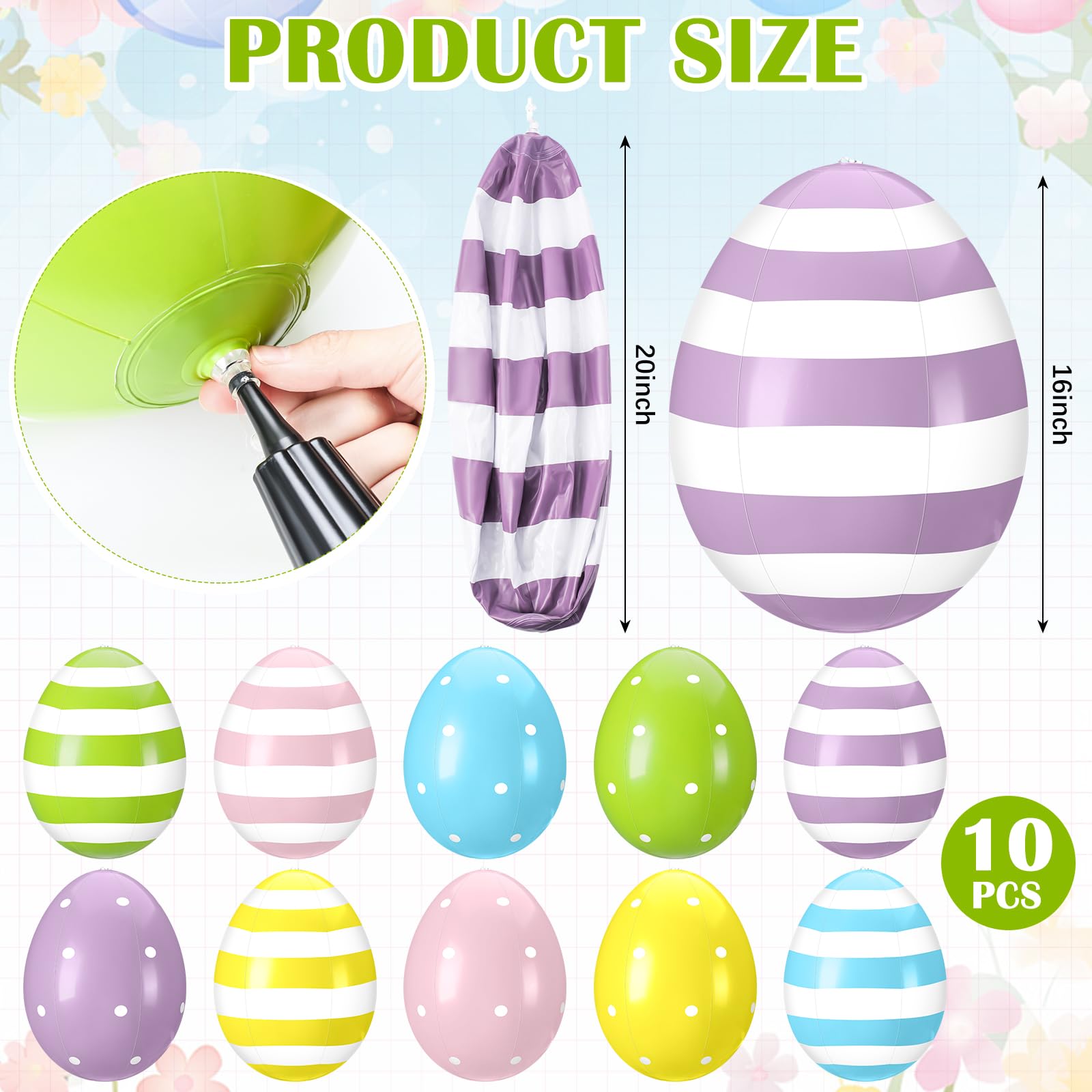 Leyndo 16-inch striped Easter egg inflates for festive party backdrops.
